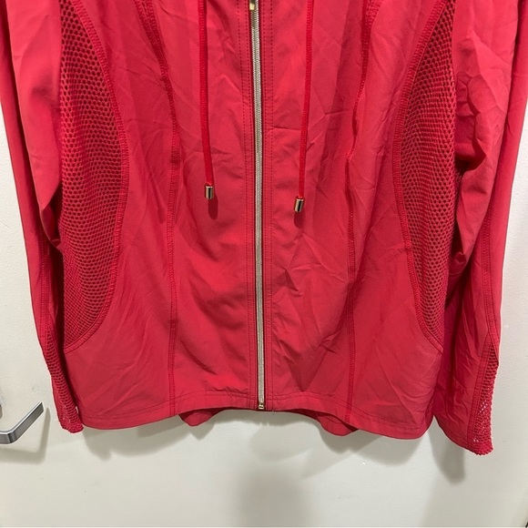 Chico’s Red Resort Mesh Lightweight Hooded Zip-Up Jacket Size Medium - Picture 3 of 10